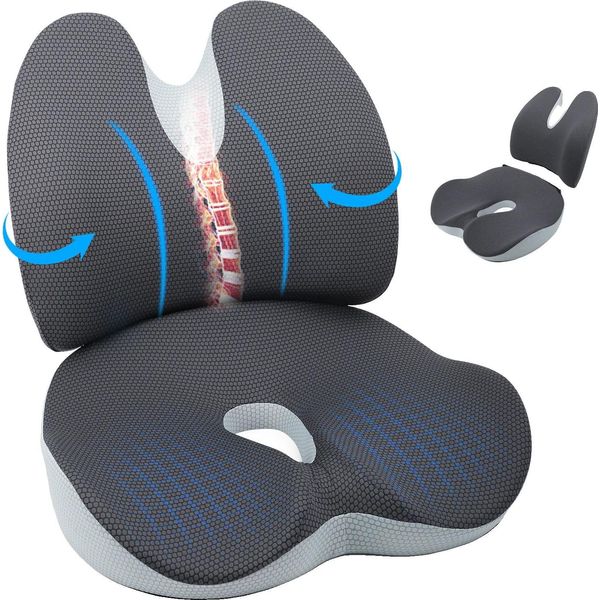 Cuscino Per Sedia, Schiuma Di Memoria Ergonomica, Supporto Lombare, Nero, Nero-image