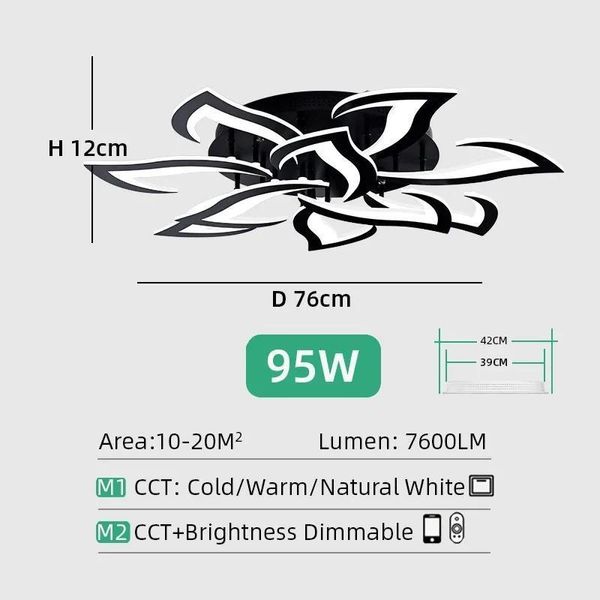 Lampadario A Soffitto, Telecomando, Illuminazione Dimmerabile, Nero 10 Luci, App Con Rc Dimmerabile-image