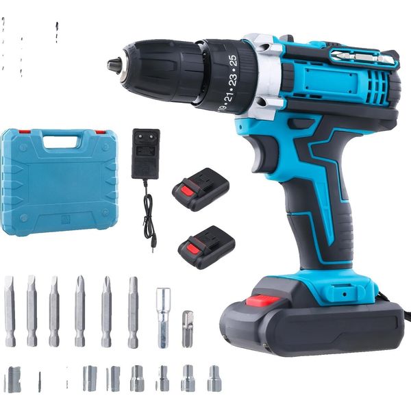 Trapano Avvitatore A Batteria, Funzionalità A 2 Velocità, Funzione Trapano A Percussione, Con 2 Batterie, Eu-image