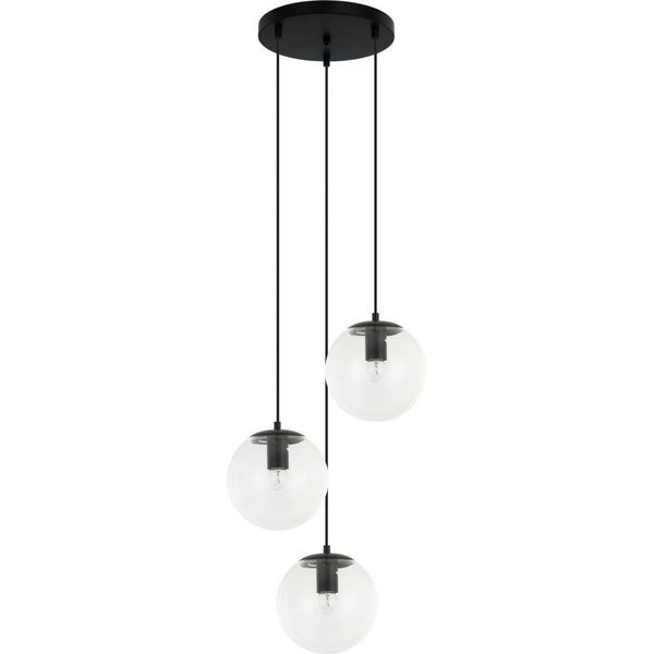 Lampada A Sospensione Decorativa Per Soggiorno Nero Sfere Rotonde In Vetro Trasparente 3Xe27 40W Sarpo Italux-image