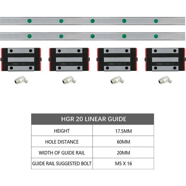 Guida Lineare, Materiale Resistente, Prestazioni Precise, 2 Guide 4 HGH20CA, 400 Mm-image