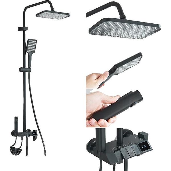 Set Di Rubinetteria Per Doccia, Doccia A Pioggia, Doccetta, Display Nero-image