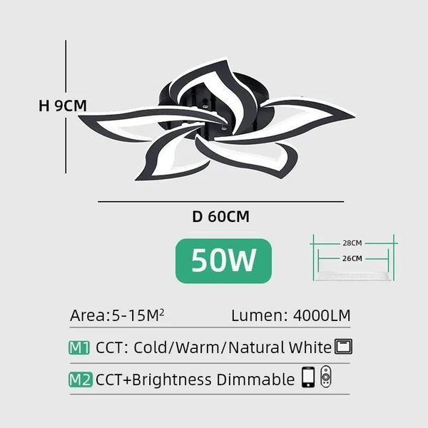 Lampadario A Soffitto, Telecomando, Illuminazione Dimmerabile, Nero 5 Luci, App Con Rc Dimmerabile-image