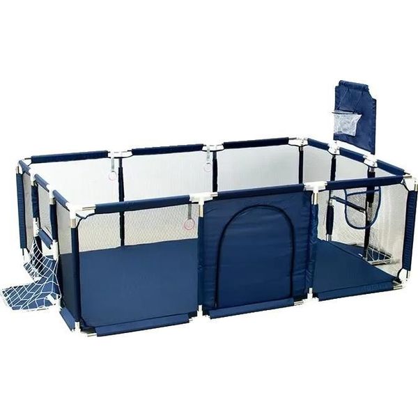 Area Giochi, Robusta Recinzione Di Sicurezza, Versatile Uso Interno, Porta Da Calcio A 2 Blu-image
