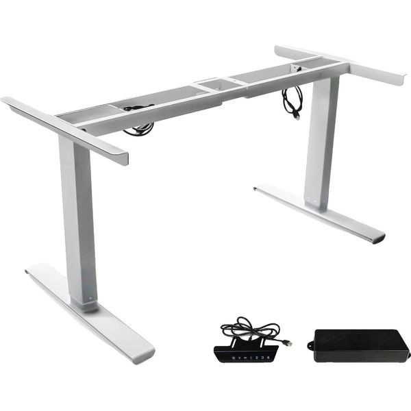 Scrivania Elettrica Regolabile In Altezza, Doppio Motore, Design Ergonomico, Bianco Due Sezioni-image