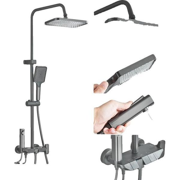 Set Di Rubinetteria Per Doccia, Doccia A Pioggia, Doccetta, Grigio Canna Di Fucile Senza Display-image