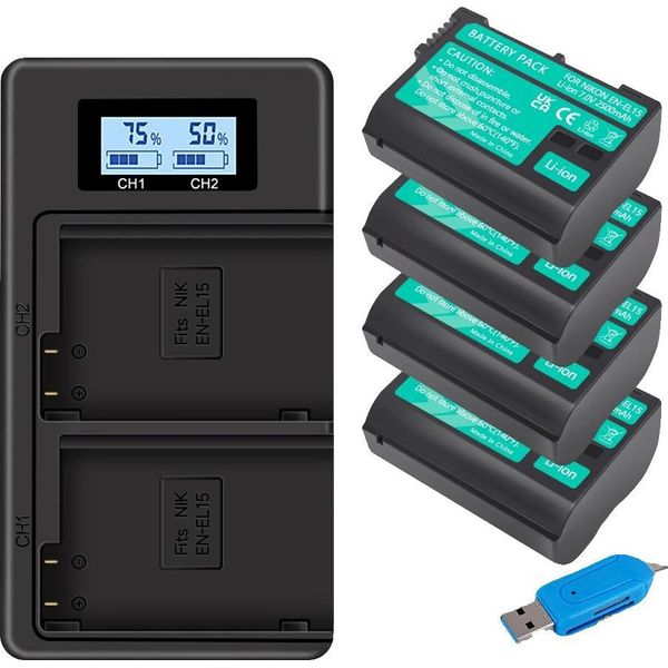 Batteria Della Fotocamera, Capacità 2500Mah, Caricatore Compatibile, 4 Batterie 1 Caricatore-image