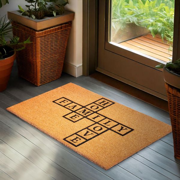 Zerbino Brubaker Per Esterni E Interni - Family Home Love - 45 X 75 Cm Tappetino Antisporco In 100% Cocco - Zerbino Antiscivolo Resistente Alle Intemperie E Antiscivolo-image