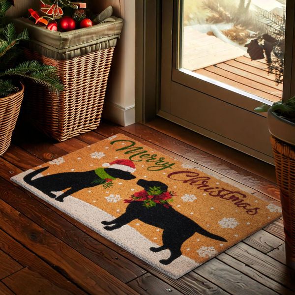 Zerbino Natalizio Brubaker - Cani Natale - Zerbino Per Esterni E Interni - 45 X 75 Cm Zerbino Natalizio Antipolvere - Resistente Agli Agenti Atmosferici E Antiscivolo-image
