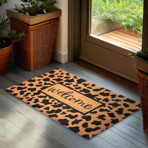 Zerbino Brubaker Per Interni Ed Esterni - Welcome Con Motivo Leopardato - Tappetino Antipolvere 45 X 75 Cm - Zerbino Resistente Alle Intemperie - Motivo Leopardato-image