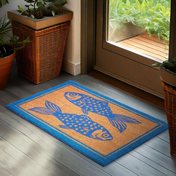 Brubaker Zerbino Per Esterni E Interni - Blu Pesce - 45 X 75 Cm - Tappeto Antisporco - Zerbino Resistente Alle Intemperie E Antiscivolo-image