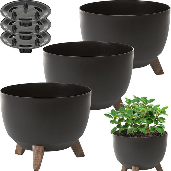 Set Di 3 Vasi Da Fiori Lamela | Roma | Ciotola | Nero | 24 Cm-image