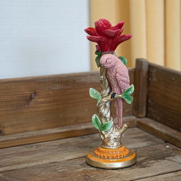 Portacandele Pappagallo Rosa - 26 Cm - Poliresina - Decorazione Colorata - Accessori Per La Casa E Decorazione Della Tavola-image