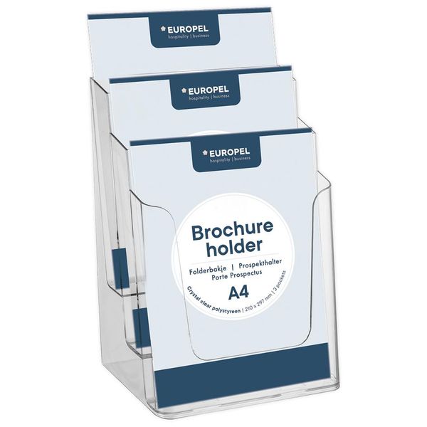 Europel 350101 Europel Tisch-Prospekthalter, A4 Hoch, 3 FäCher, Glasklar-image