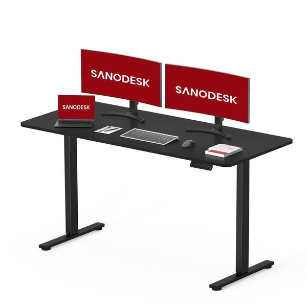 Sanodesk Scrivania Elettrica Regolabile In Altezza 120X60Cm Piano Unico, 4 Vani Portaoggetti, Portata 60 Kg, Protezione Anticollisione Nero-image