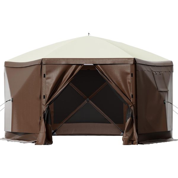 Tenda Gazebo Succebuy, 3 X 3 M, Tettoia Pop-Up Da Campeggio A 6 Lati Con Finestre A Rete, Borsa Per Il Trasporto E Picchetti Portatili, Grande Tenda Ombreggiante Per Campeggio All'aperto, Prato, Giardino-image