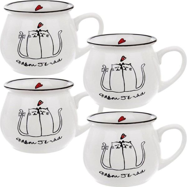 Orion | Set Di Tazze Da Caffe - 300 Ml - 4 Pezzi - Design Gatto - Ceramica - Lavabile In Lavastoviglie-image