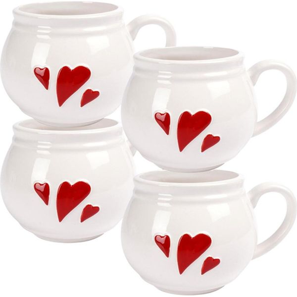 Orion | Set Di Tazze In Ceramica - 430 Ml - 4 Pezzi - Bianco - Design A Cuore - Lavabile In Lavastoviglie-image