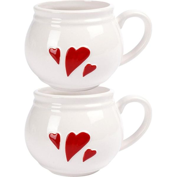 Orion | Set Di Tazze In Ceramica - 430 Ml - 2 Pezzi - Bianco - Design A Cuore - Lavabile In Lavastoviglie-image