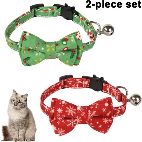 Collare Di Natale Per Cani Collari Per Gatti Con Fiocco Collare Regolabile Fiocco Di Neve Natale Cravatta Collare-image