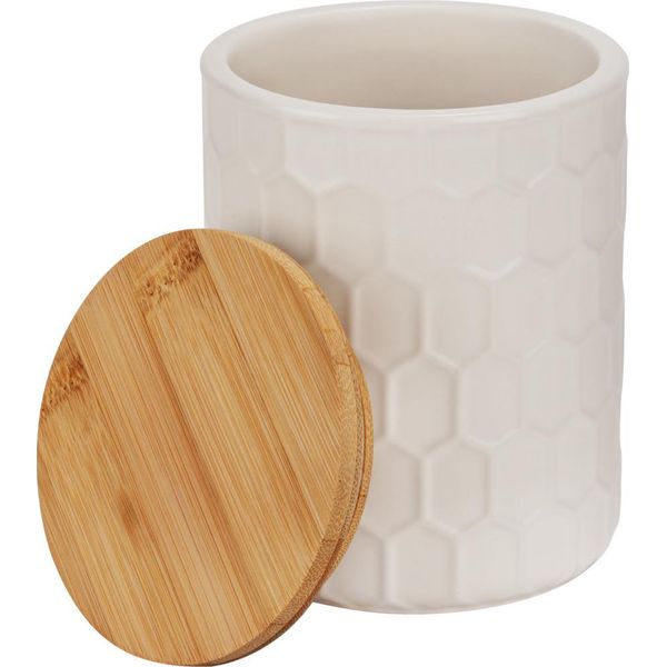 Wenko Lattina Di Stoccaggio 0,4 L Lattina Di Stoccaggio Coperchio Di Bambù Lattina Di Ceramica Bianco Marrone-image
