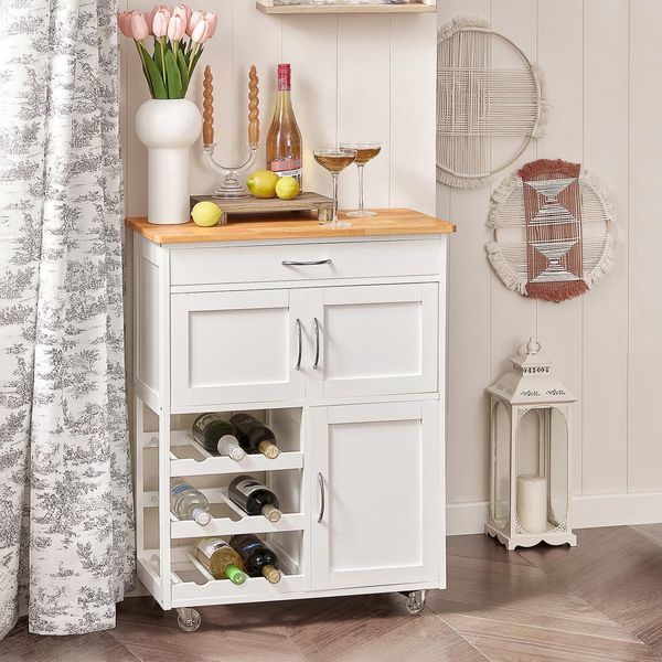 Sobuy Carrello Portavivande Carrello Da Cucina Con Piano Di Lavoro Carrello Con Cassetti Portabottiglie Isola Da Cucina Scaffale Per Cucina Sala Da Pranzo Esterno Bianco FKW45-WN-image
