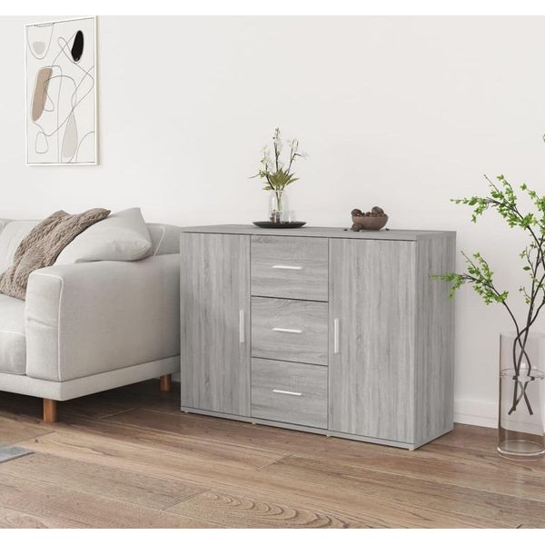 The Living Store Credenza Grigio Sonoma 91X29,5X65 Cm Materiale Legno-image