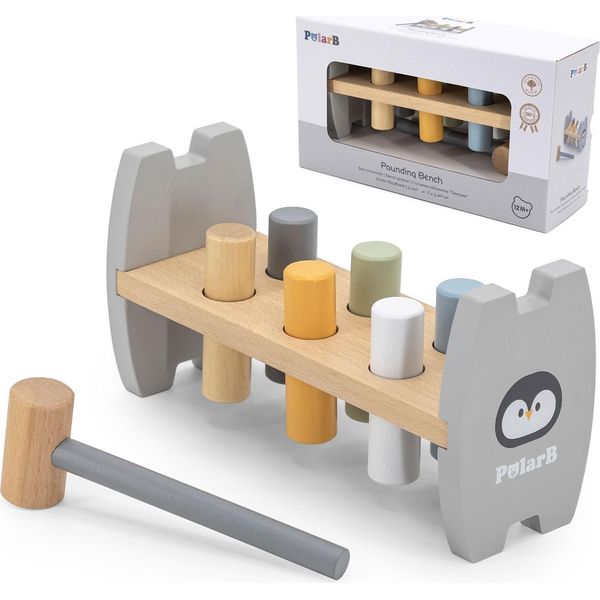 Viga Polarb Punzone Di Legno Con Martello Penguin Montessori-image