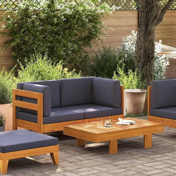 Set Di 2 Pezzi Per Salotto Da Giardino Con Cuscini In Legno Di Acacia Grigio Scuro-image