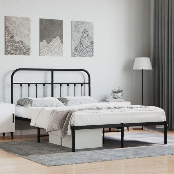 Vidaxl Struttura Letto Con Testiera In Metallo Nero 140X190 Cm - Struttura Letto - Cornici Letto - Struttura Letto - Letto-image