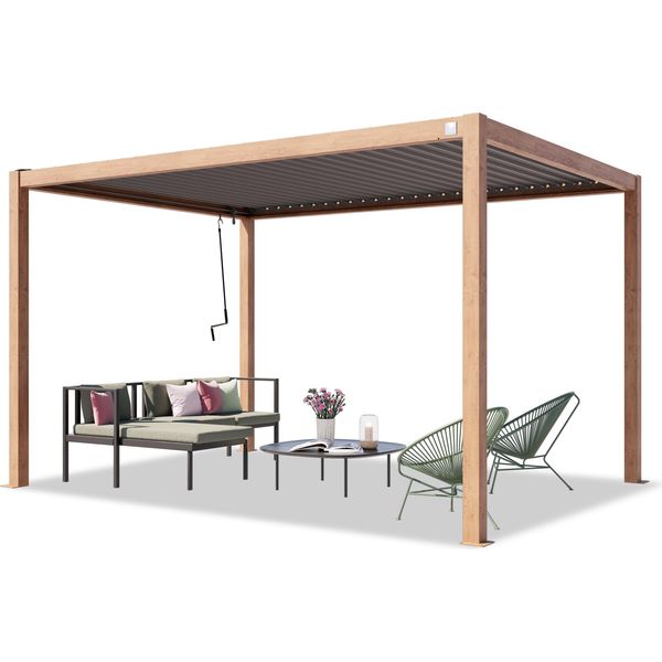 Primeyard Pergola 3X4 M Montanti In Alluminio Look Legno Con Tetto A Doghe In Acciaio Gazebo Da Giardino-image