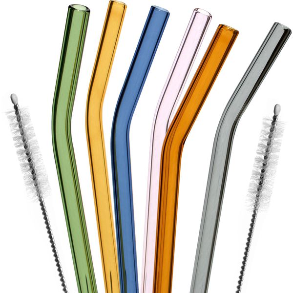 Bremermann 6 Cannucce In Vetro Per Bere, Lunghezza 25 Cm, Riutilizzabili, Colorate, Di Cui 2-image