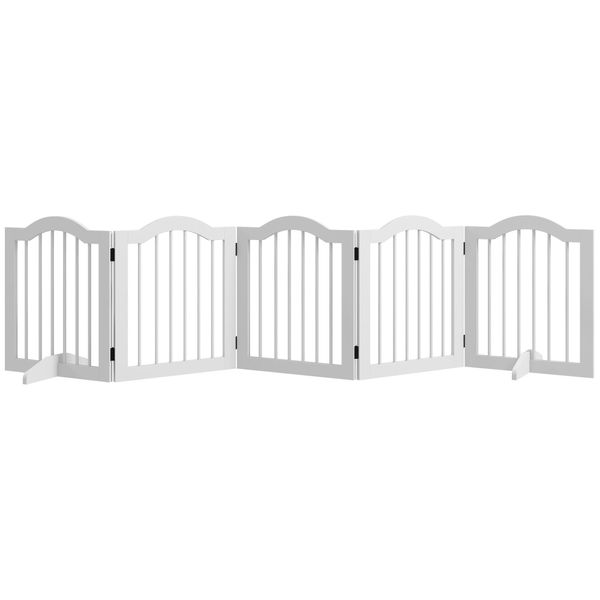 Pawhut Cancelletto Barriera Per Cani In 5 Pezzi, 254,5 X 61 Cm Cancelletto Pieghevole Per Cani Con Porta, Cancelletto Di Protezione Per Porte Con 2 Piedini Di Sostegno, Cancelletto Autoportante Per Scale Da Cucina-image
