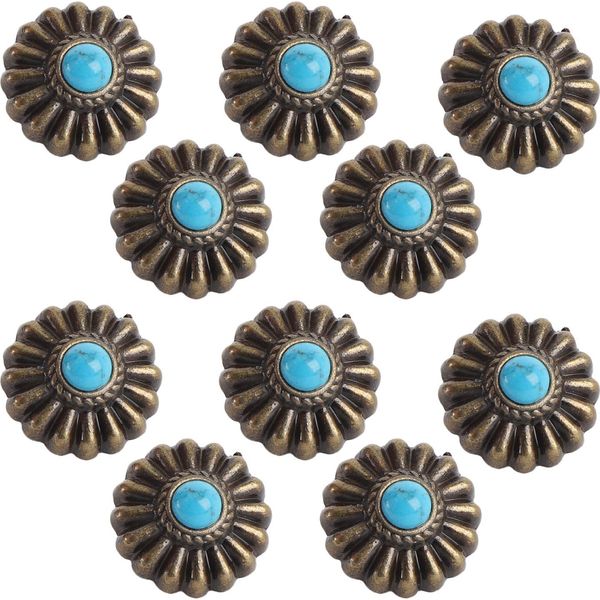 10 Set Di Pomelli A Vite Da 16,5 Mm In Bronzo A Forma Di Fiore Conchos Blu Turchese Con Viti Da 4,5 Mm -Ph -PH- Per La Decorazione-image