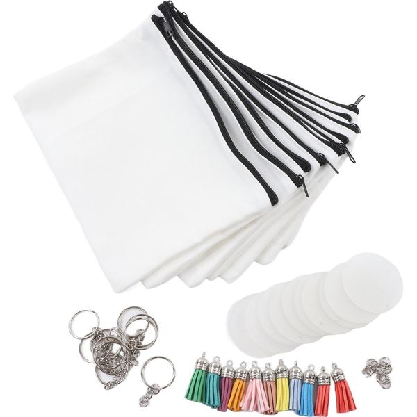Sublimazione Sacchetto Cosmetico Spazi Vuoti Set Fai Da Te Trasferimento Termico Vuoto Rotondo Acrilico Portachiavi Nappe Kit-image