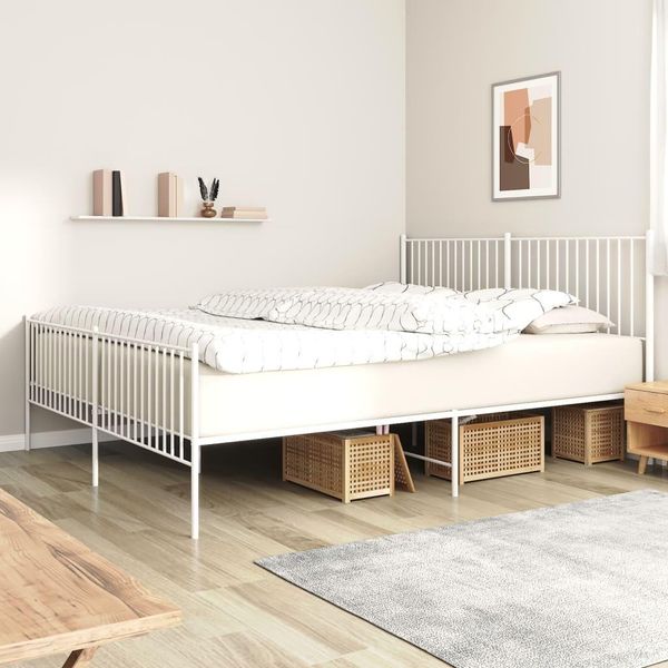 The Living Store Struttura Letto Con Testiera E Pediera In Metallo Bianco 200X200 Cm-image