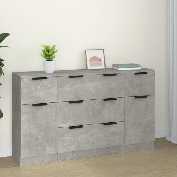 Maison Exclusive - Set Di Credenze 3 Pz Grigio Cemento In Legno Multistrato-image