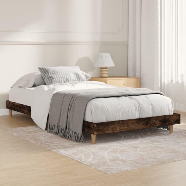 The Living Store Struttura Letto In Rovere Fumé 90X190 Cm Materiale A Base Di Legno-image