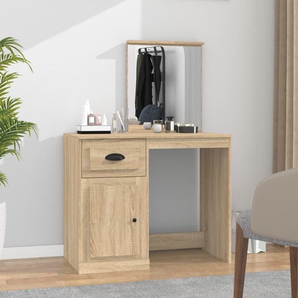 The Living Store Comodino Con Specchio In Rovere Sonoma 90X50X132,5 Cm-image