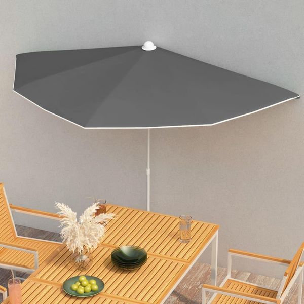 The Living Store Mezzo Ombrellone Con Asta 180X90 Cm Antracite-image