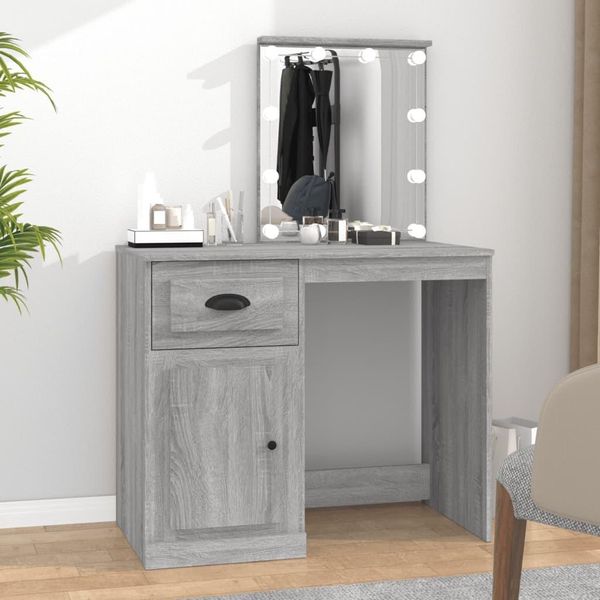 The Living Store Comodino Con Led Grigio Sonoma 90X50X132,5 Cm Materiale A Base Di Legno-image
