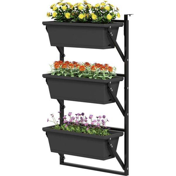 Set Di 3 Fioriere Con Fori, Vasi Per Piante 56X42 Cm, Vaso Per Piante Quadrato, Vaso In Plastica Per Pomodori E Fiori, Vaso Per Piante Da Balcone In Giardino, Grigio Scuro Aosom-image
