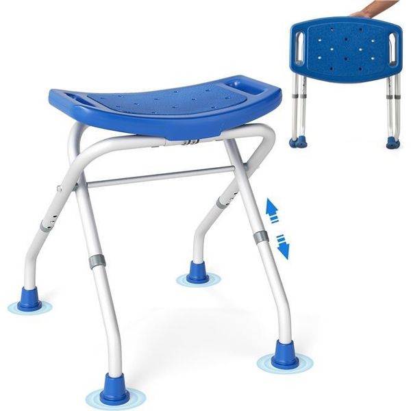 Sgabello Da Doccia Pieghevole Costway, Sedia Da Doccia 49-52,5 Cm Regolabile In Altezza, Panca Da Doccia Per Bagno Fino A 150 Kg, Sgabello Da Bagno Con Piedini In Gomma Antiscivolo, Sedile Da Doccia Blu-image