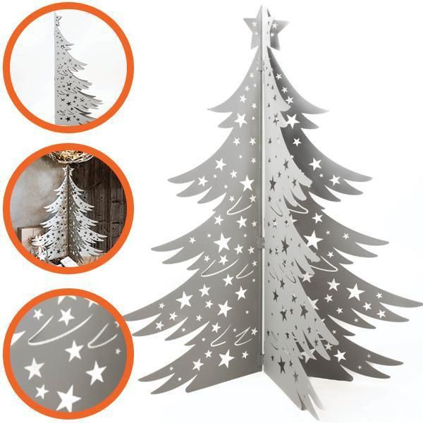 Albero Di Natale 3D In Acciaio Verniciato A Polvere H100 Cm - Decorazione Pieghevole In Metallo Con Cerniere, Bianco-image