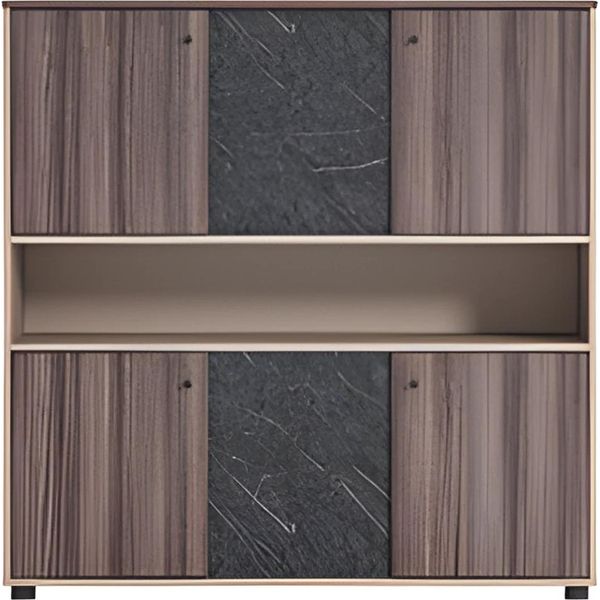 Armadio Per Ufficio Beige Brown Aspetto Legno Design Moderno Con Ante Scorrevoli Studio-image