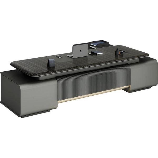 Scrivania Moderna Grigio Nero Con Spazio Di Archiviazione Elegante Design Per L'ufficio-image