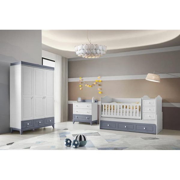 Set Moderno Di 3 Pezzi Per La Cameretta Dei Bambini: Armadio E Cassettiera-image