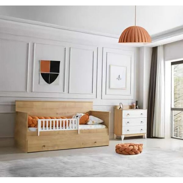 Letto Montessori Moderno Con Cassettiera Design Elegante Per La Camera Dei Bambini-image