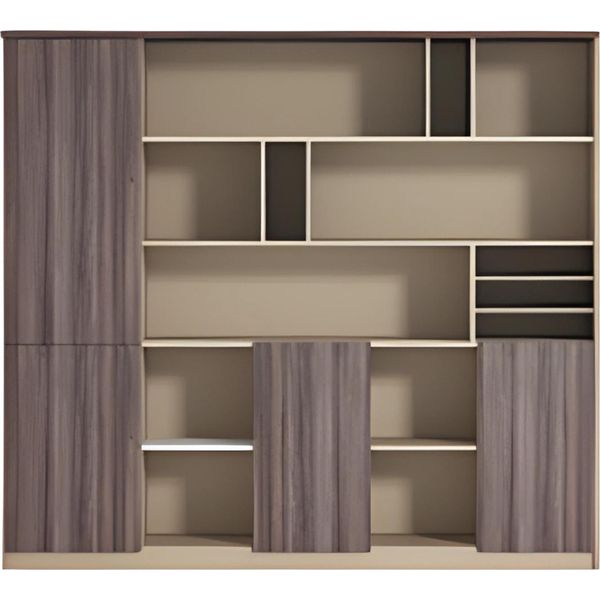 Armadio Da Ufficio Moderno Beige Marrone Aspetto Legno Design Aperto Studio Spazio Di Archiviazione-image