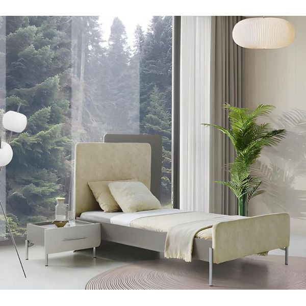 Letto Testiera Imbottita Comodino Abbinato Design Moderno Camera Dei Bambini-image
